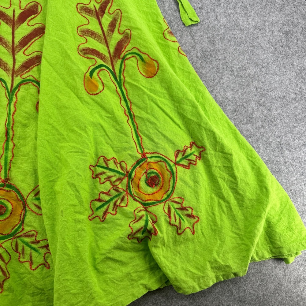 Laadi Lime Green Cotton Embroidered Wrap Maxi Skirt One Size Boho Floral - Picture 3 of 8